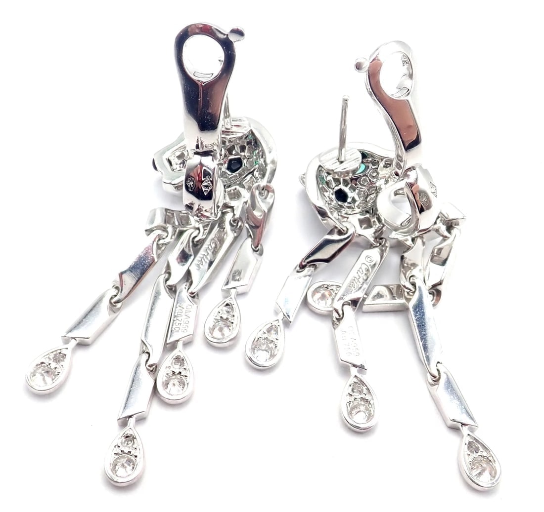 Authentic! Cartier Panthere Panther 18k White Gold Diamond Black Onyx Earrings - 6