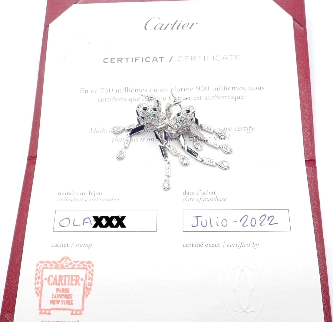 Authentic! Cartier Panthere Panther 18k White Gold Diamond Black Onyx Earrings - 7
