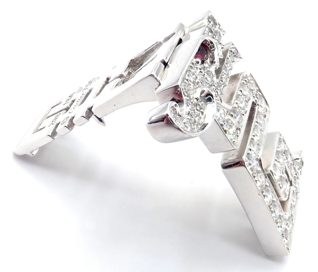 Authentic! Cartier Le Baiser Du Dragon 18k White Gold Diamond Ruby Pin Clip - 3