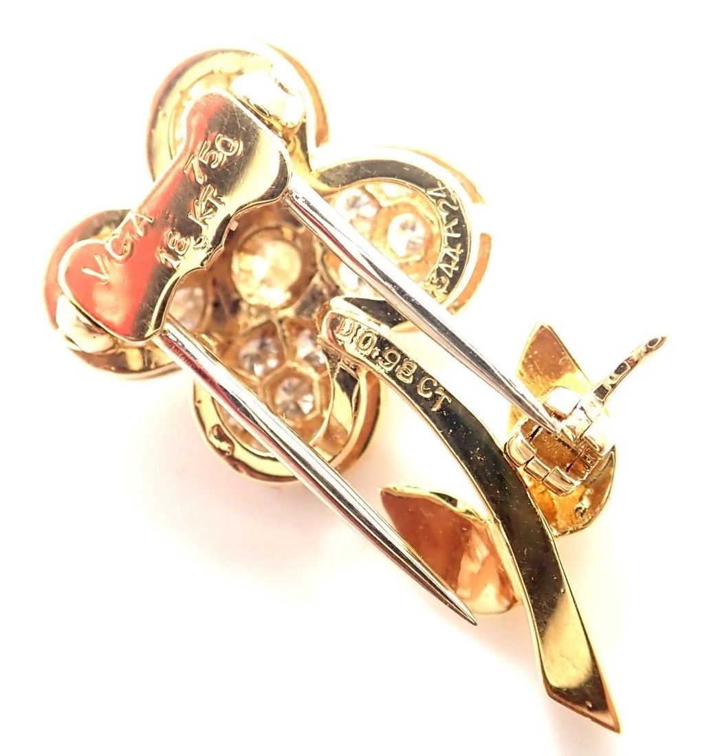 Rare! Authentic Van Cleef & Arpels Diamond 18k Yellow Gold Flower Pin Brooch - 7