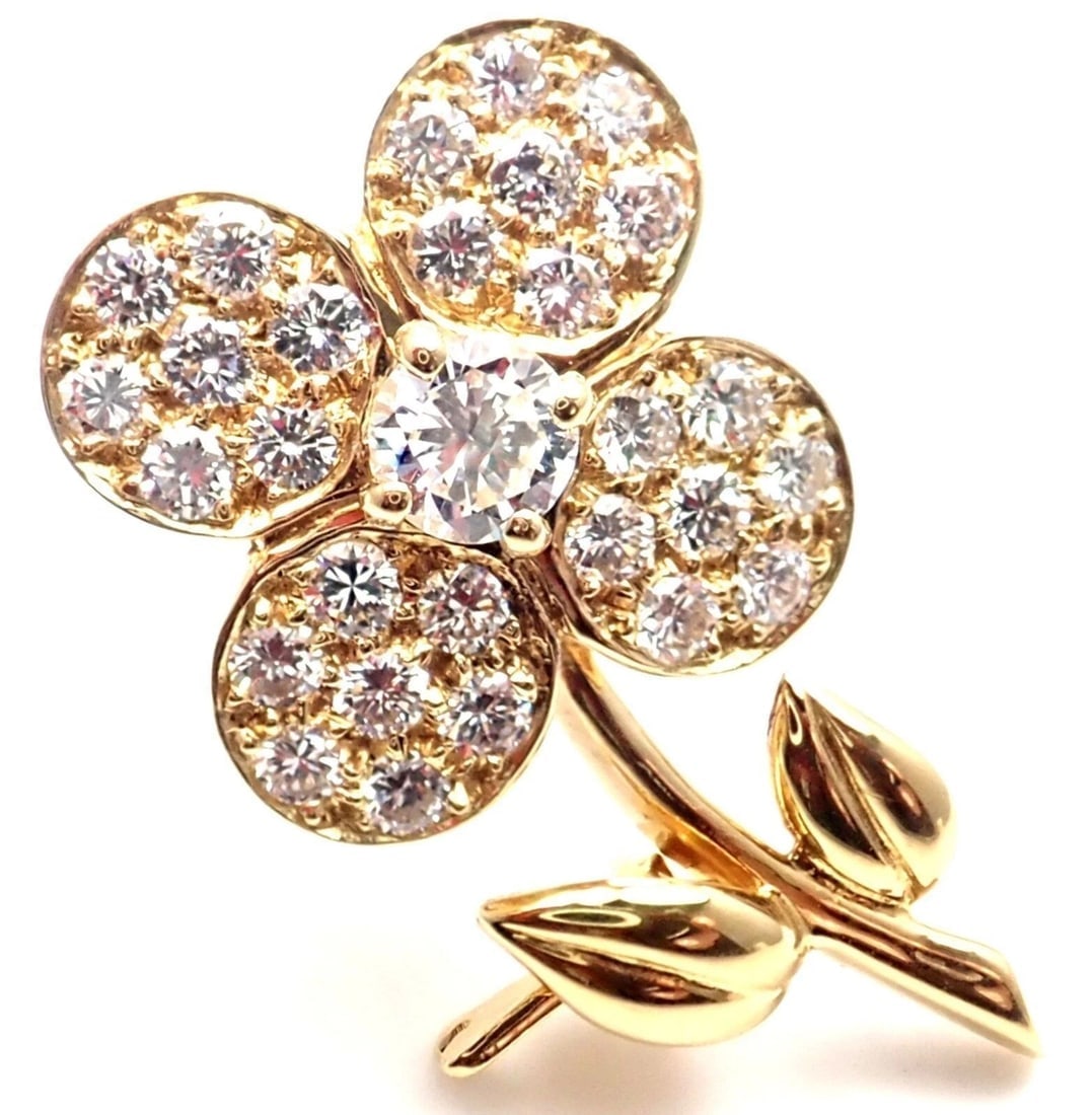Rare! Authentic Van Cleef & Arpels Diamond 18k Yellow Gold Flower Pin Brooch - 9