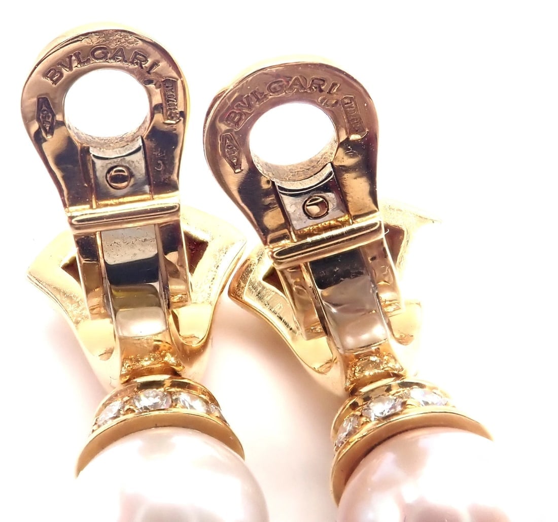Authentic! Bulgari Bvlgari 18k Gold Diamond Pearl Peridot Crystal Drop Earrings - 7
