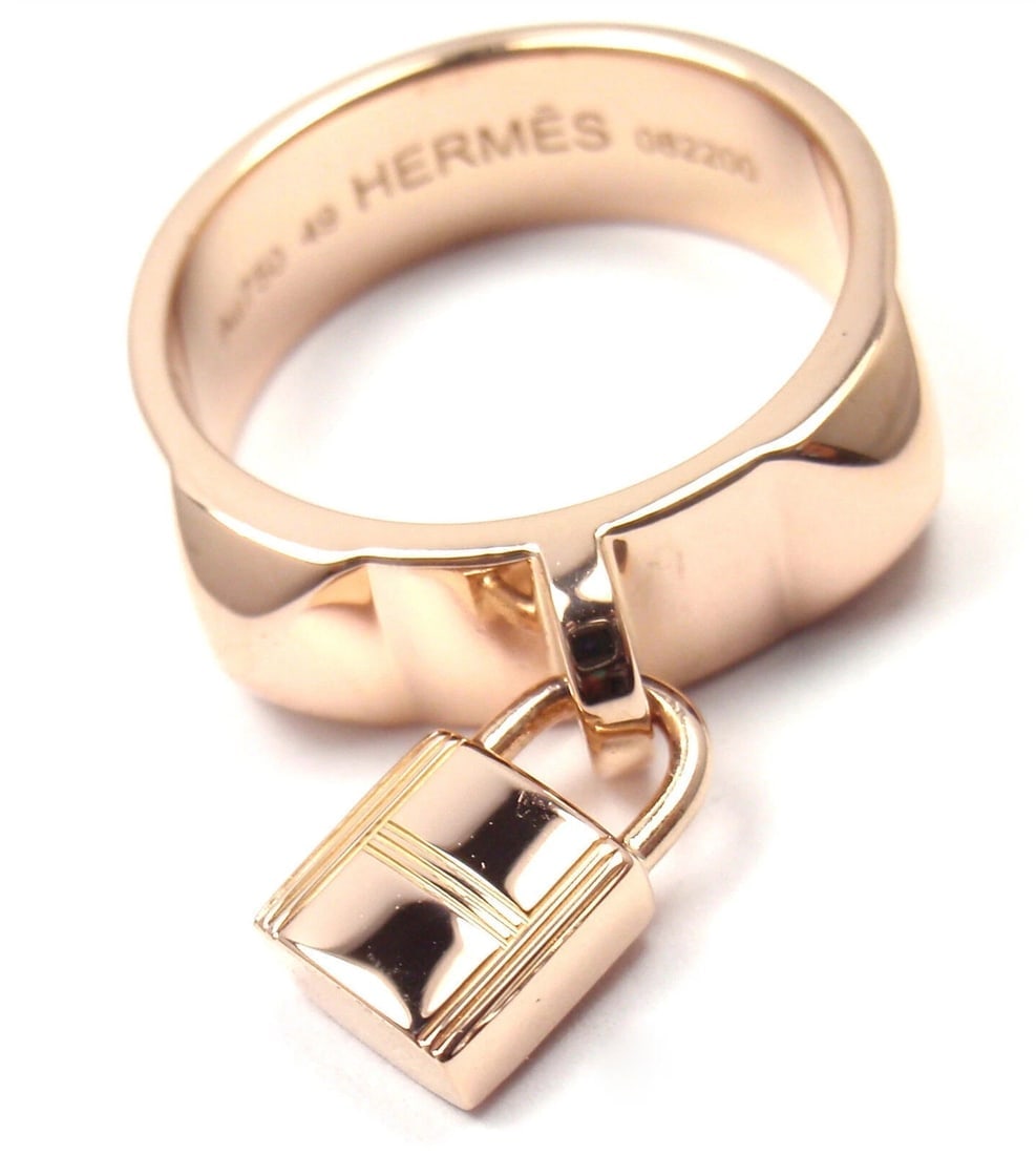 Authentic! Hermes 18k Rose Gold Collier De Chien Lock Band Ring Size 49 US 4 3/4 - 3