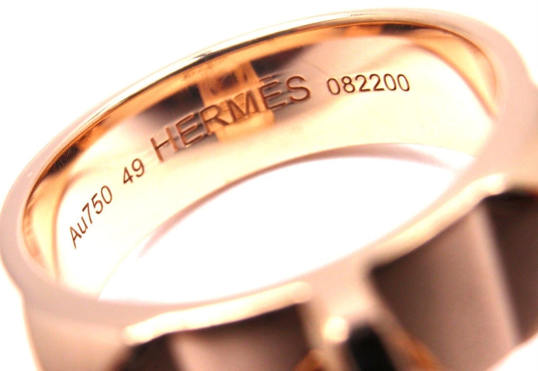 Authentic! Hermes 18k Rose Gold Collier De Chien Lock Band Ring Size 49 US 4 3/4 - 4