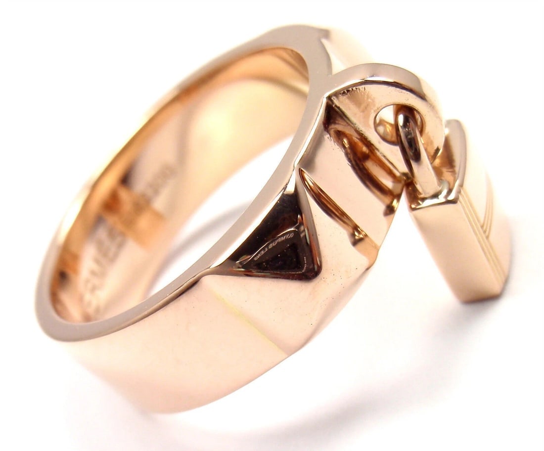 Authentic! Hermes 18k Rose Gold Collier De Chien Lock Band Ring Size 49 US 4 3/4 - 5