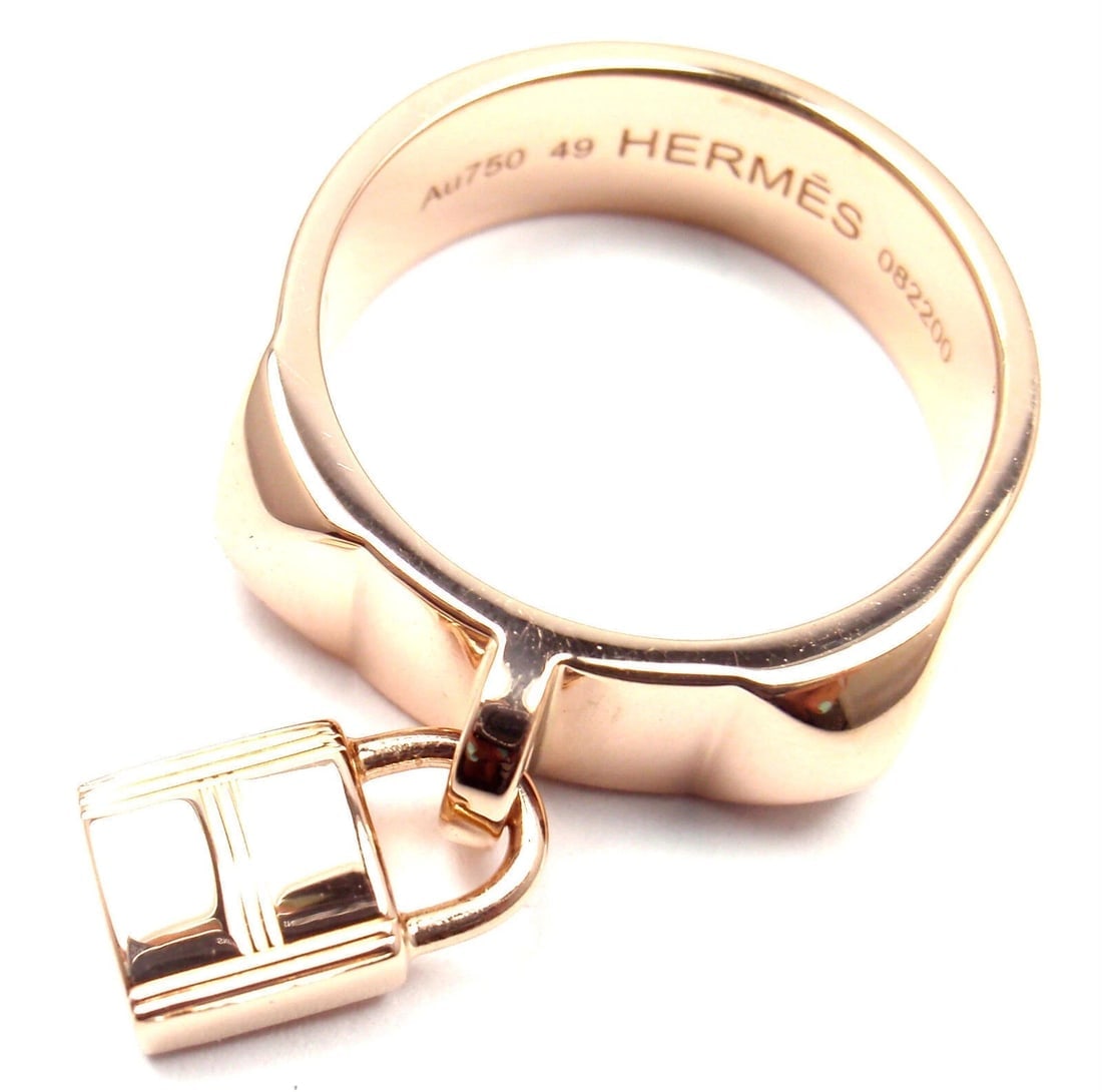 Authentic! Hermes 18k Rose Gold Collier De Chien Lock Band Ring Size 49 US 4 3/4 - 8