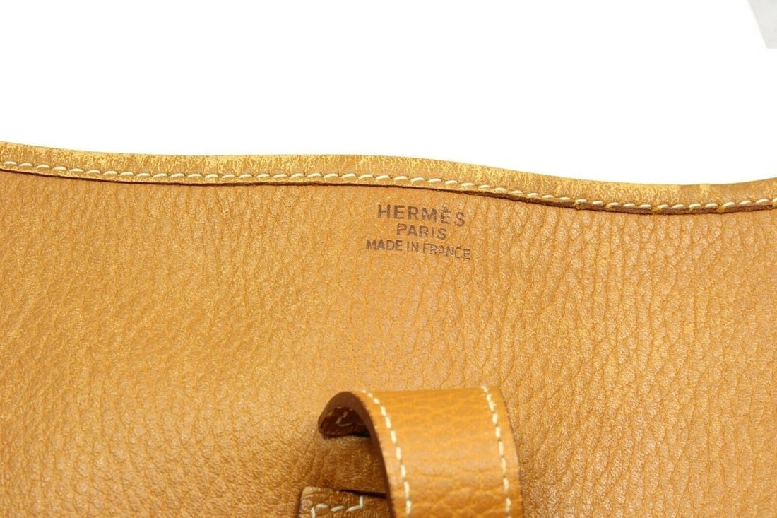 Authentic! Hermes Evelyne Natural Tan Clemence Leather GM Handbag Purse - 6