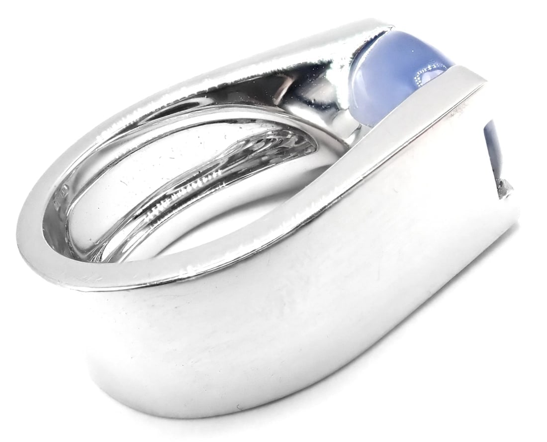 Authentic! Cartier 18k White Gold Large Chalcedony Ring Paper - 2