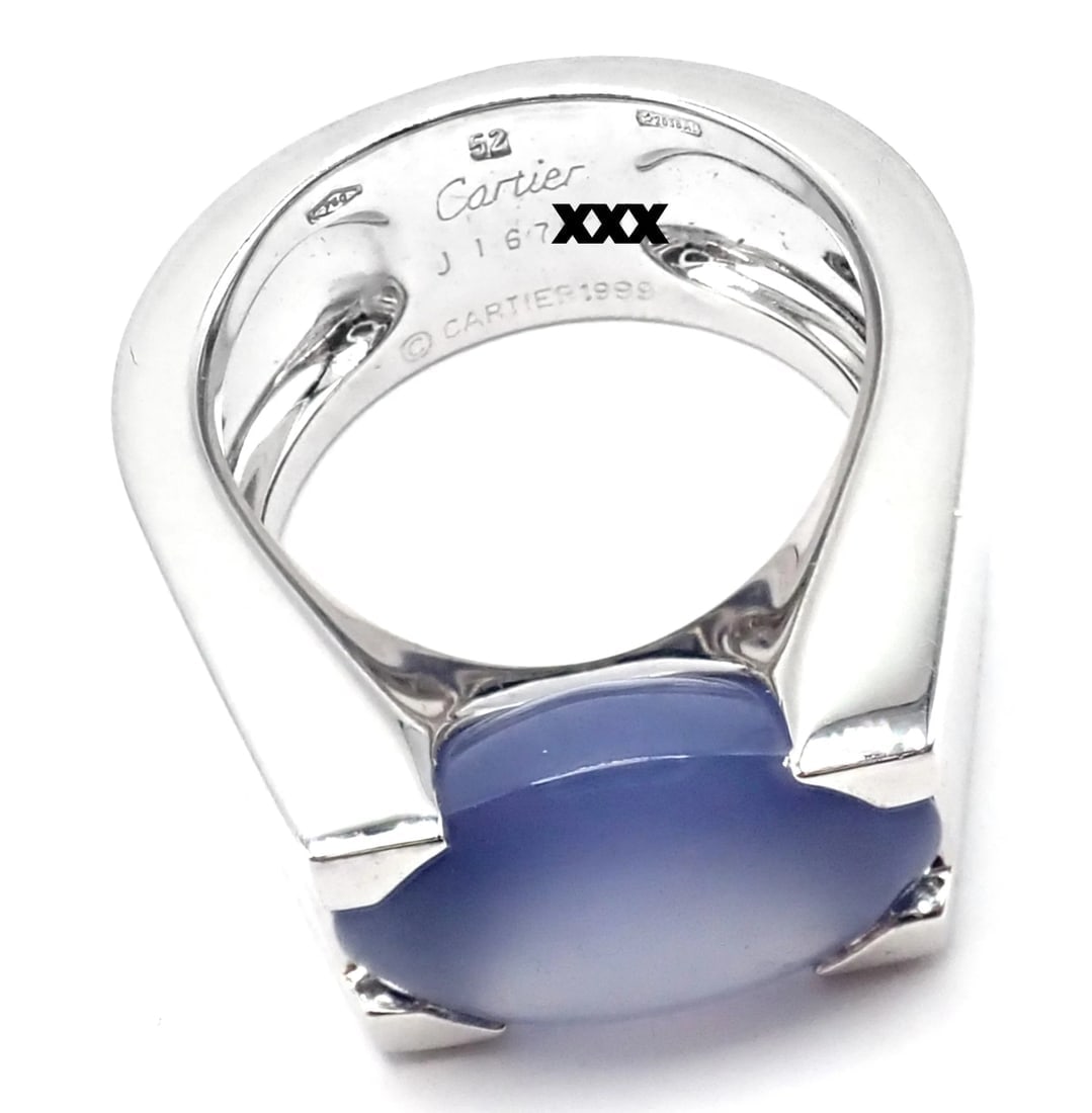 Authentic! Cartier 18k White Gold Large Chalcedony Ring Paper - 7