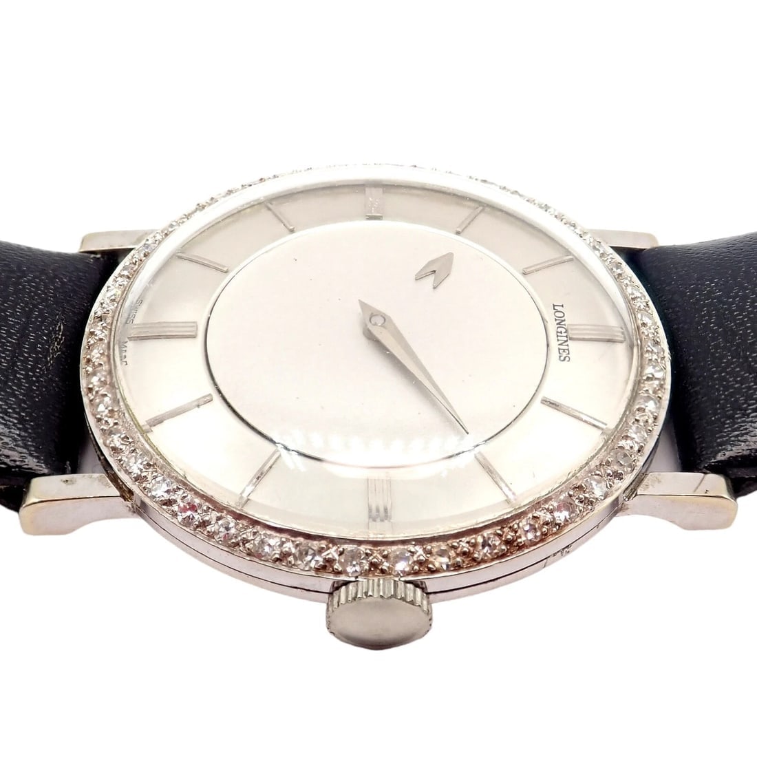 Vintage Longines 18k White Gold Diamond Bezel Manual Wind Mystery Dial Watch - 11