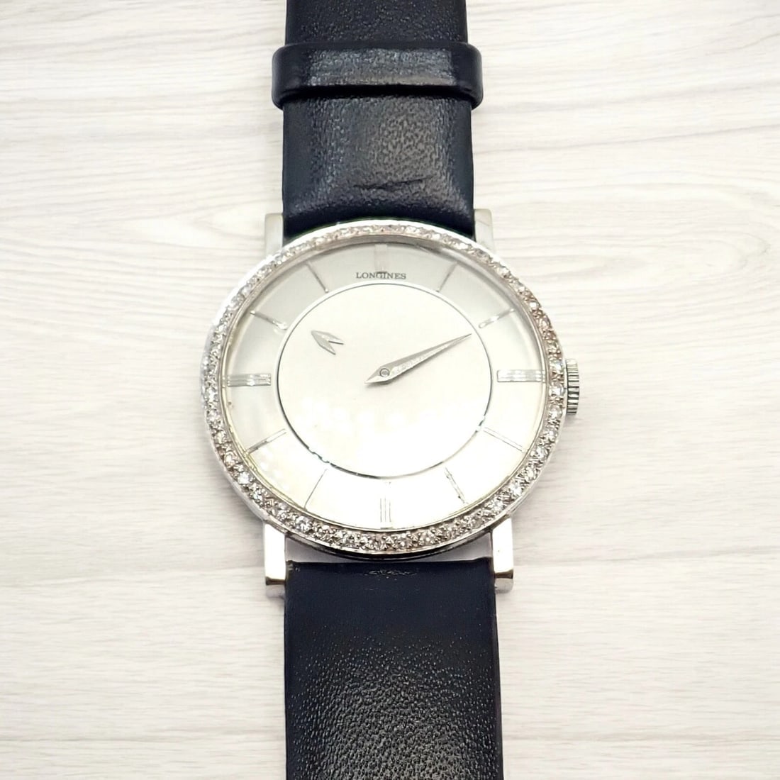 Vintage Longines 18k White Gold Diamond Bezel Manual Wind Mystery Dial Watch - 3
