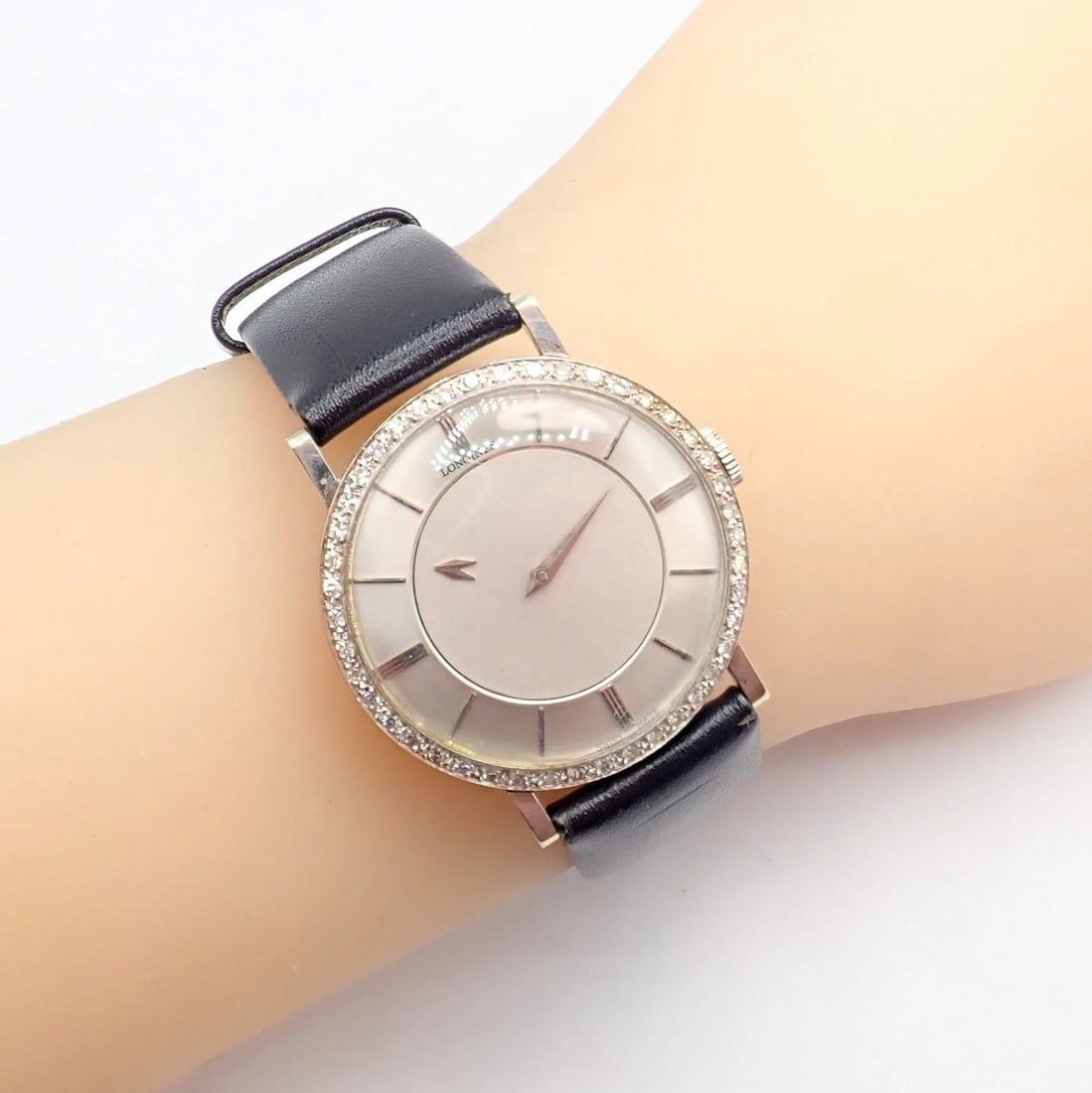 Vintage Longines 18k White Gold Diamond Bezel Manual Wind Mystery Dial Watch - 6
