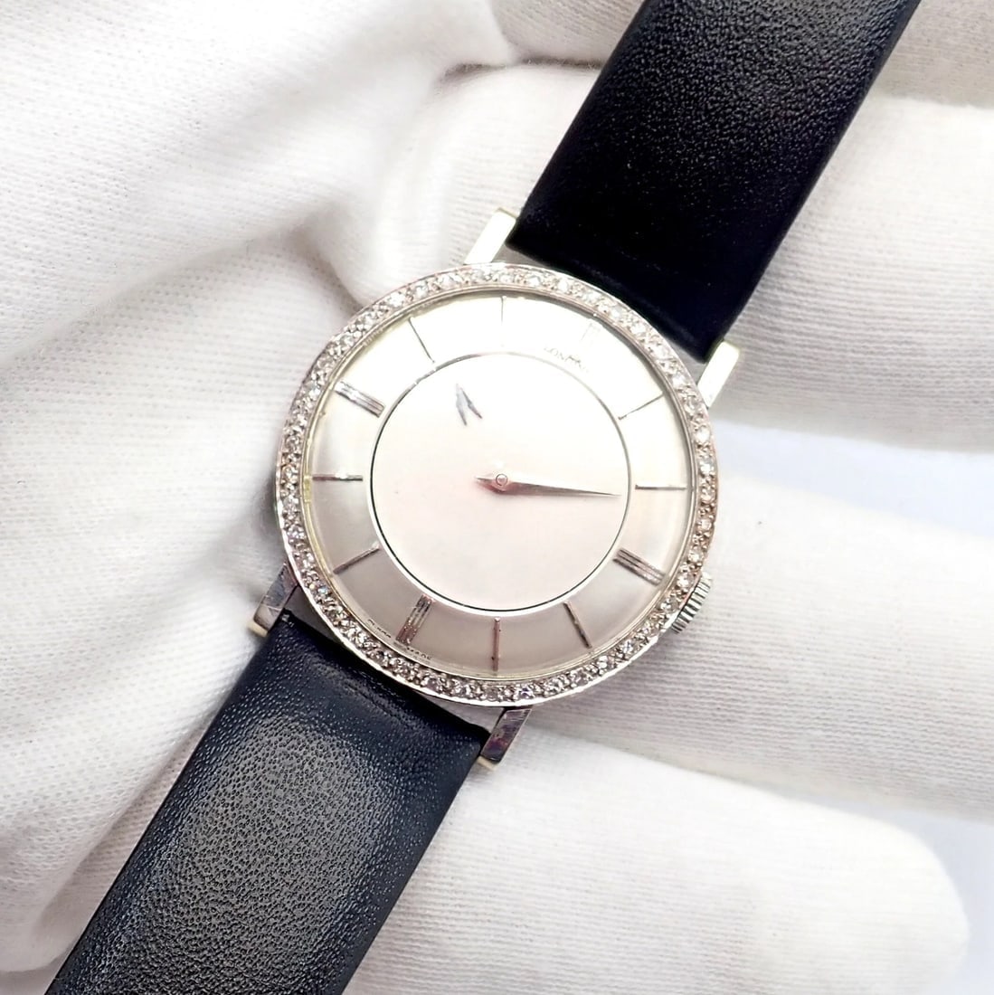 Vintage Longines 18k White Gold Diamond Bezel Manual Wind Mystery Dial Watch - 8