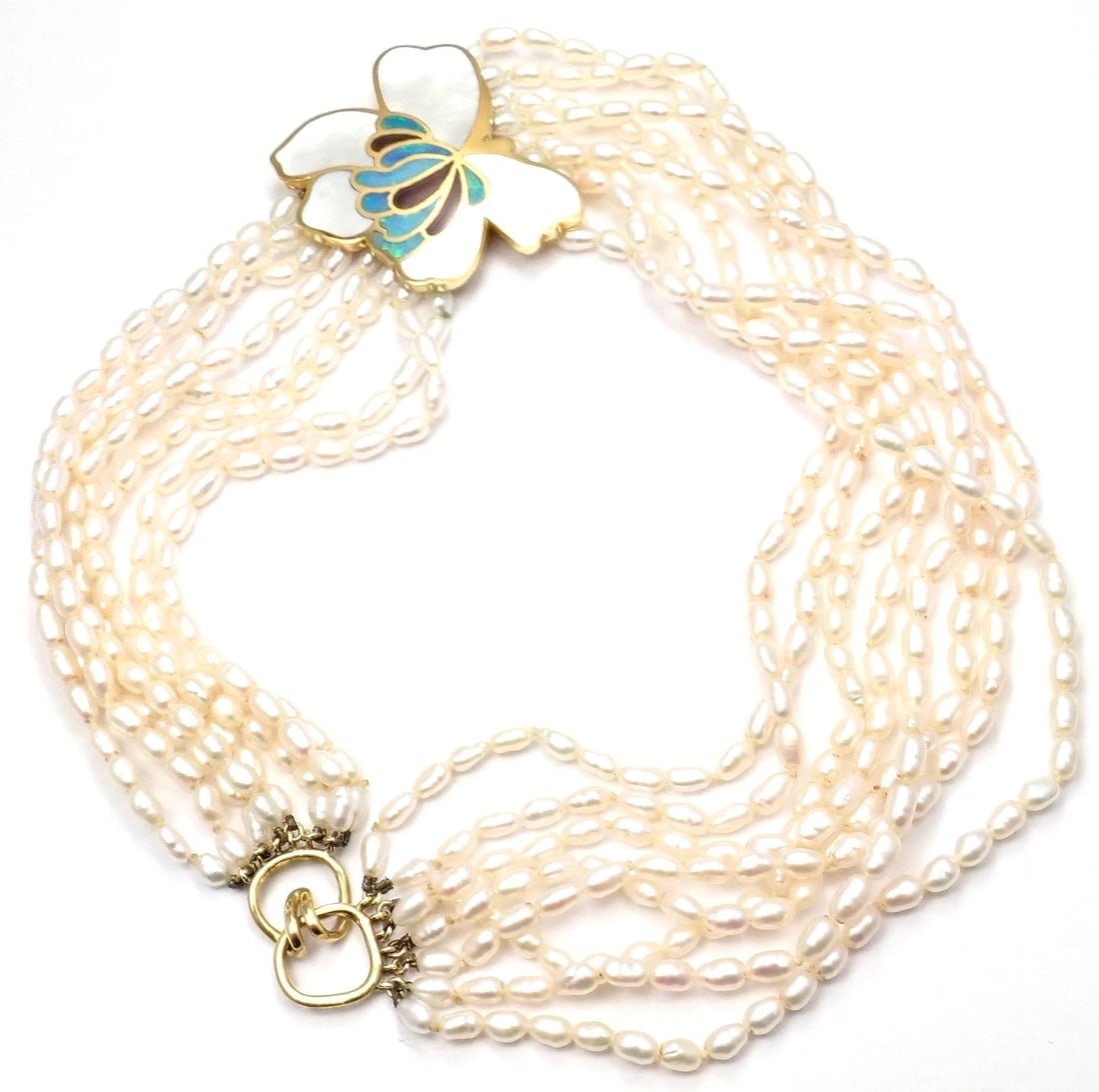 Authentic! Tiffany & Co 18k Yellow Gold Inlaid Mother Of Pearl Flower Necklace - 6