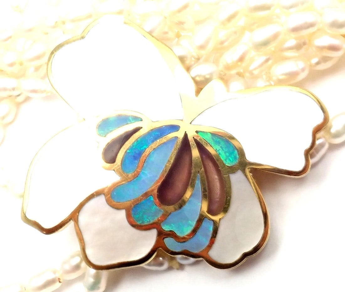 Authentic! Tiffany & Co 18k Yellow Gold Inlaid Mother Of Pearl Flower Necklace - 8