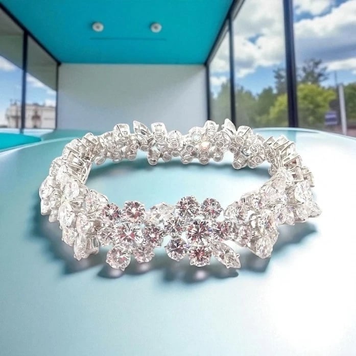 Authentic! Vintage Bvlgari Bulgari Platinum 38ct Diamond Floral Bracelet Paper - 2