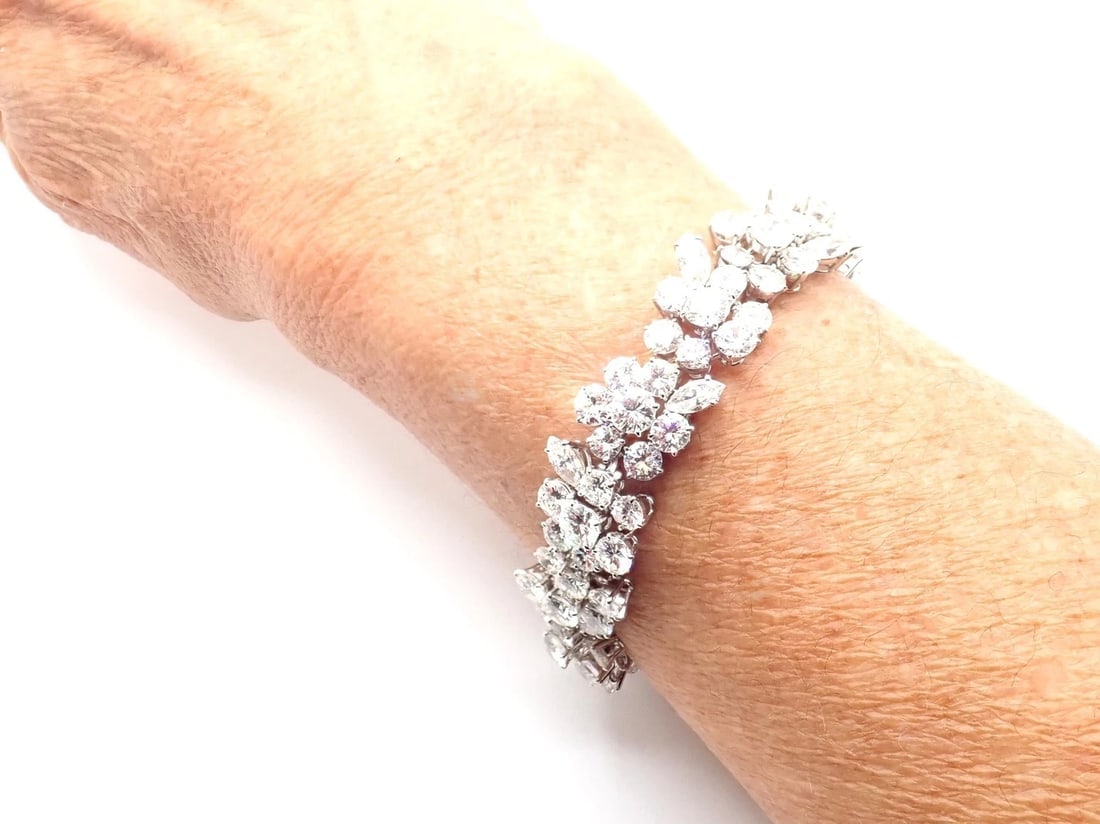 Authentic! Vintage Bvlgari Bulgari Platinum 38ct Diamond Floral Bracelet Paper - 8
