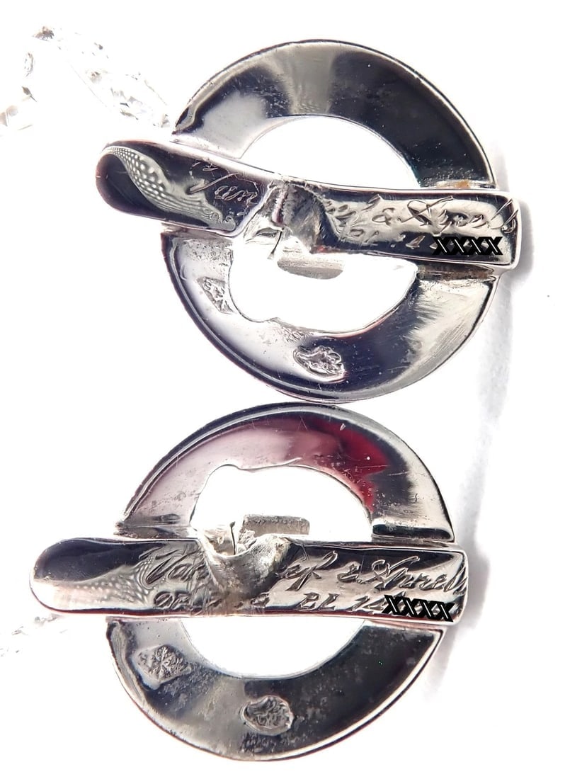 Authentic! Van Cleef & Arpels 18k White Gold Diamond Large Hoop Earrings - 15