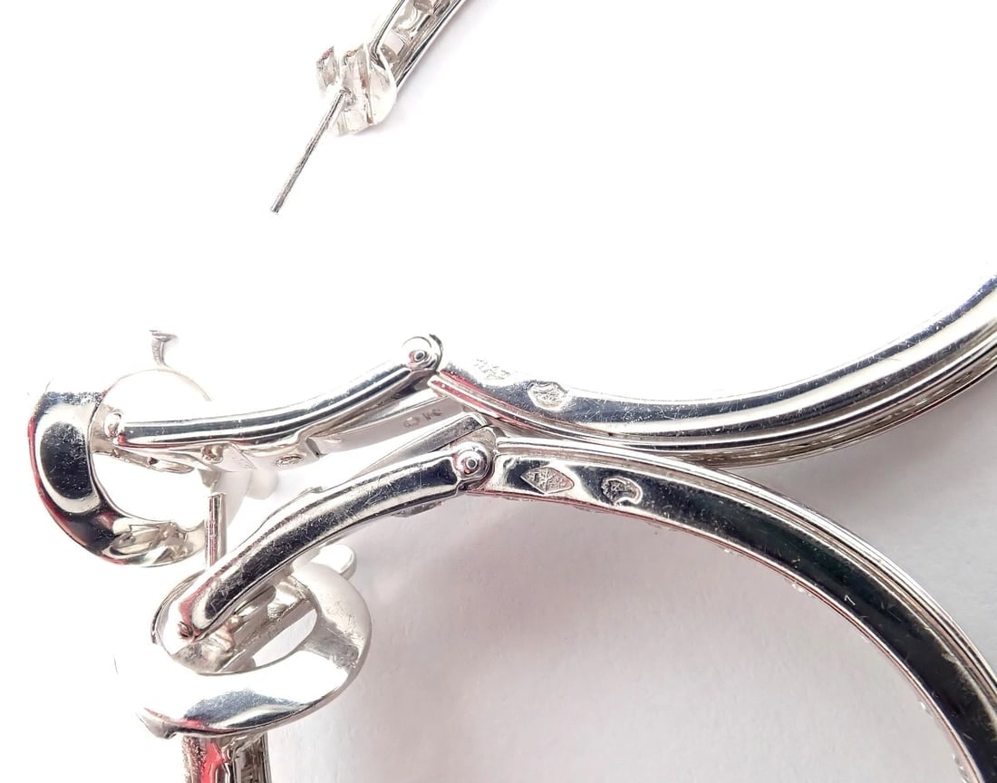 Authentic! Van Cleef & Arpels 18k White Gold Diamond Large Hoop Earrings - 9
