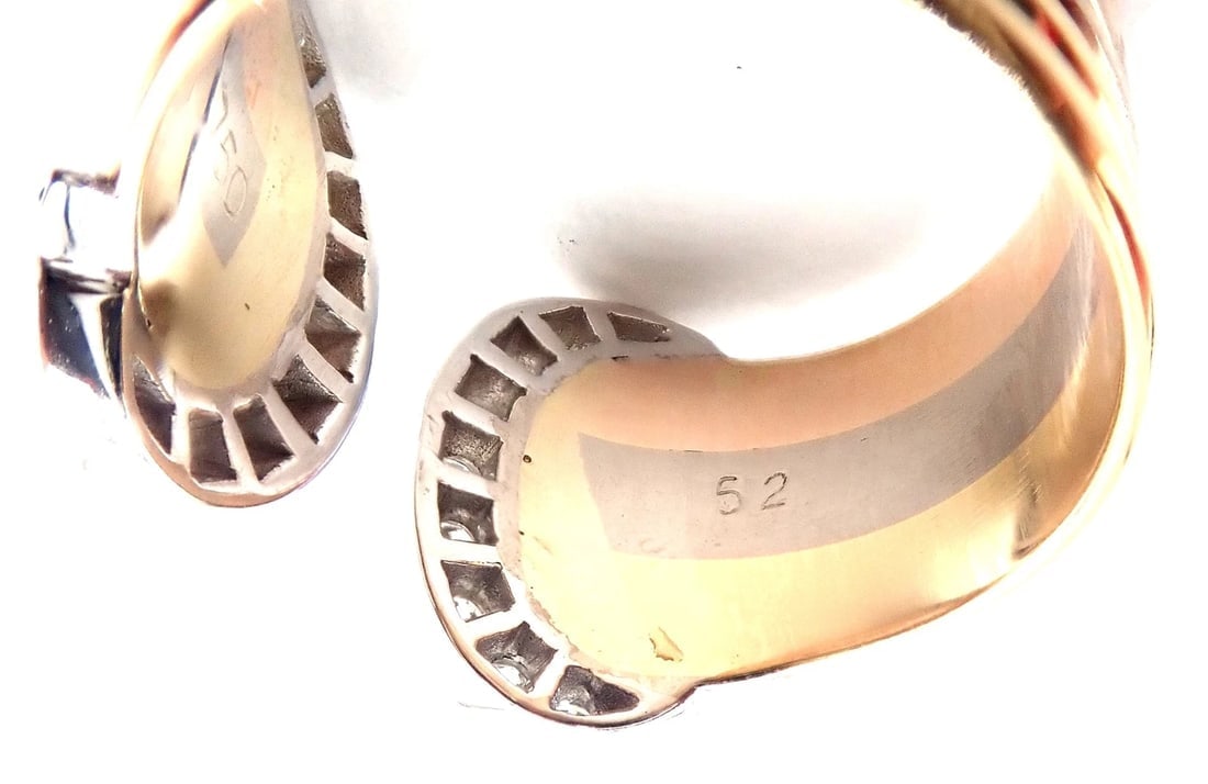 Authentic! Cartier Diamond Double C 18k Tri-Color Gold Band Ring Size 52 US 6 - 7