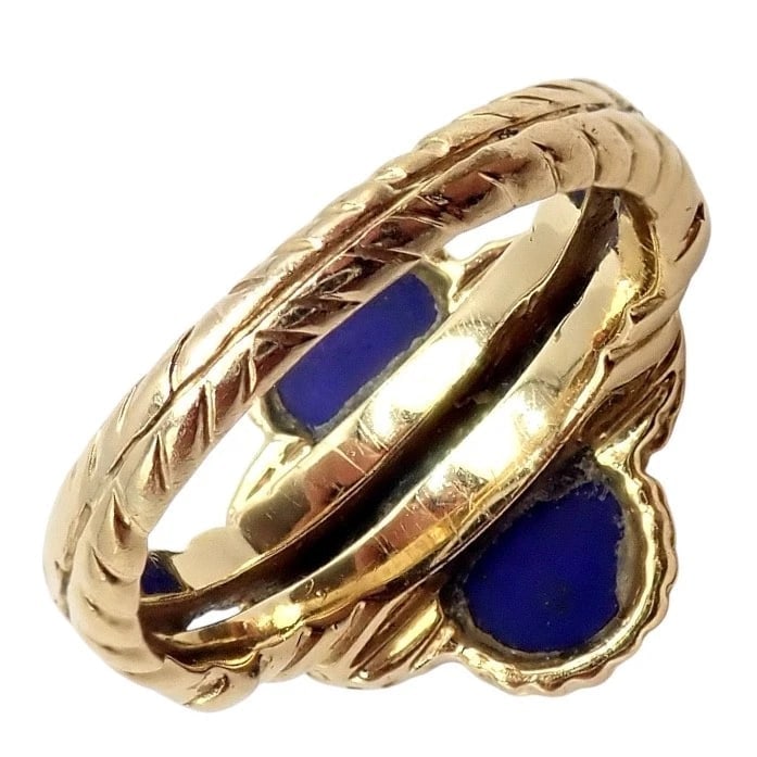 Van Cleef & Arpels Alhambra 18k Yellow Gold Lapis Lazuli Diamond Ring Sz 4 - 6