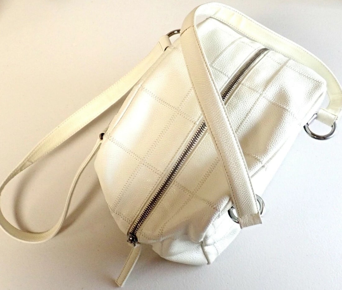 WOW! AUTHENTIC 2005 CHANEL LAX SQUARE STITCH CREAM CAVIAR LEATHER HANDBAG - 3