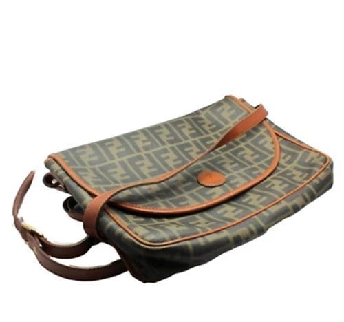 Authentic! Fendi Brown Logo Leather Flap Mama Zucca Handbag Purse - 6