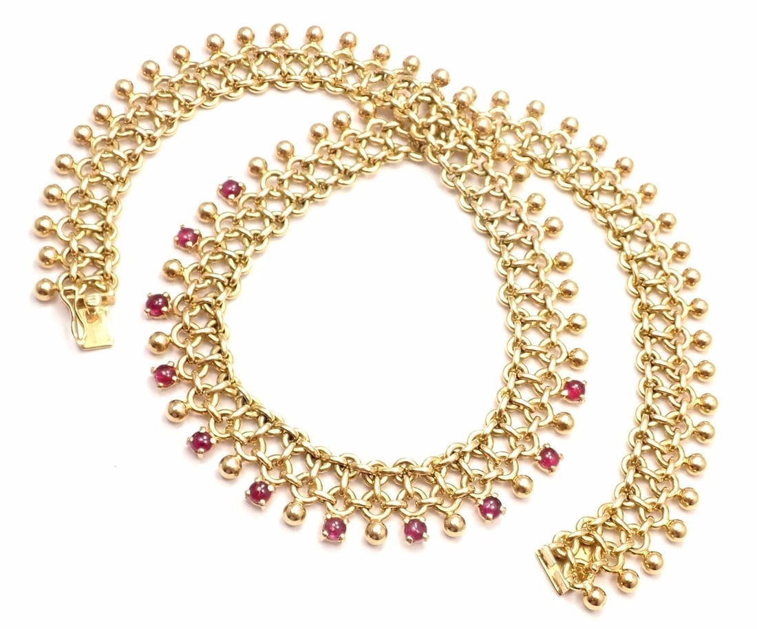 Rare! Vintage Authentic Tiffany & Co 18k Yellow Gold Ruby Collar Necklace - 2