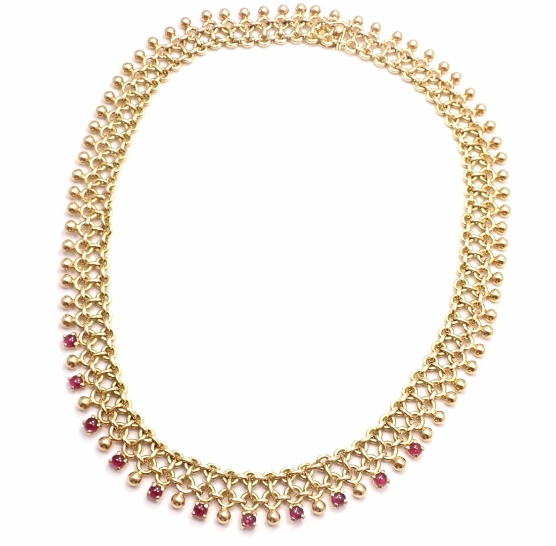 Rare! Vintage Authentic Tiffany & Co 18k Yellow Gold Ruby Collar Necklace - 3