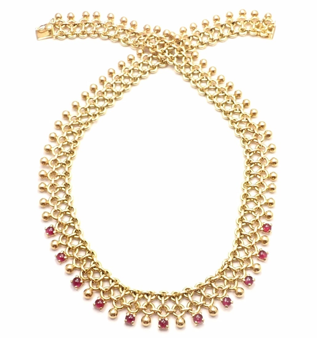 Rare! Vintage Authentic Tiffany & Co 18k Yellow Gold Ruby Collar Necklace - 6