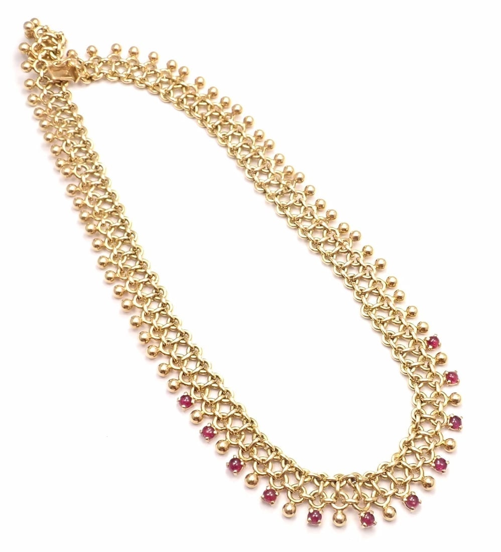 Rare! Vintage Authentic Tiffany & Co 18k Yellow Gold Ruby Collar Necklace - 8