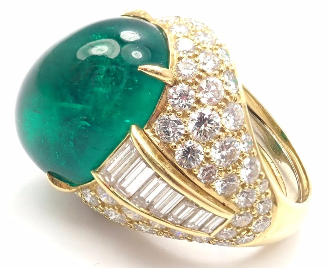 Authentic! David Webb 18k Yellow Gold Diamond Large Colombian Emerald Ring AGL - 5