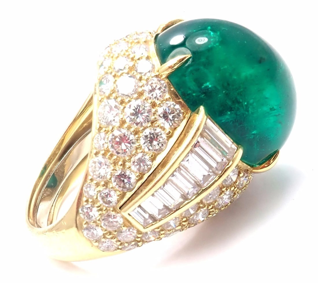 Authentic! David Webb 18k Yellow Gold Diamond Large Colombian Emerald Ring AGL - 8
