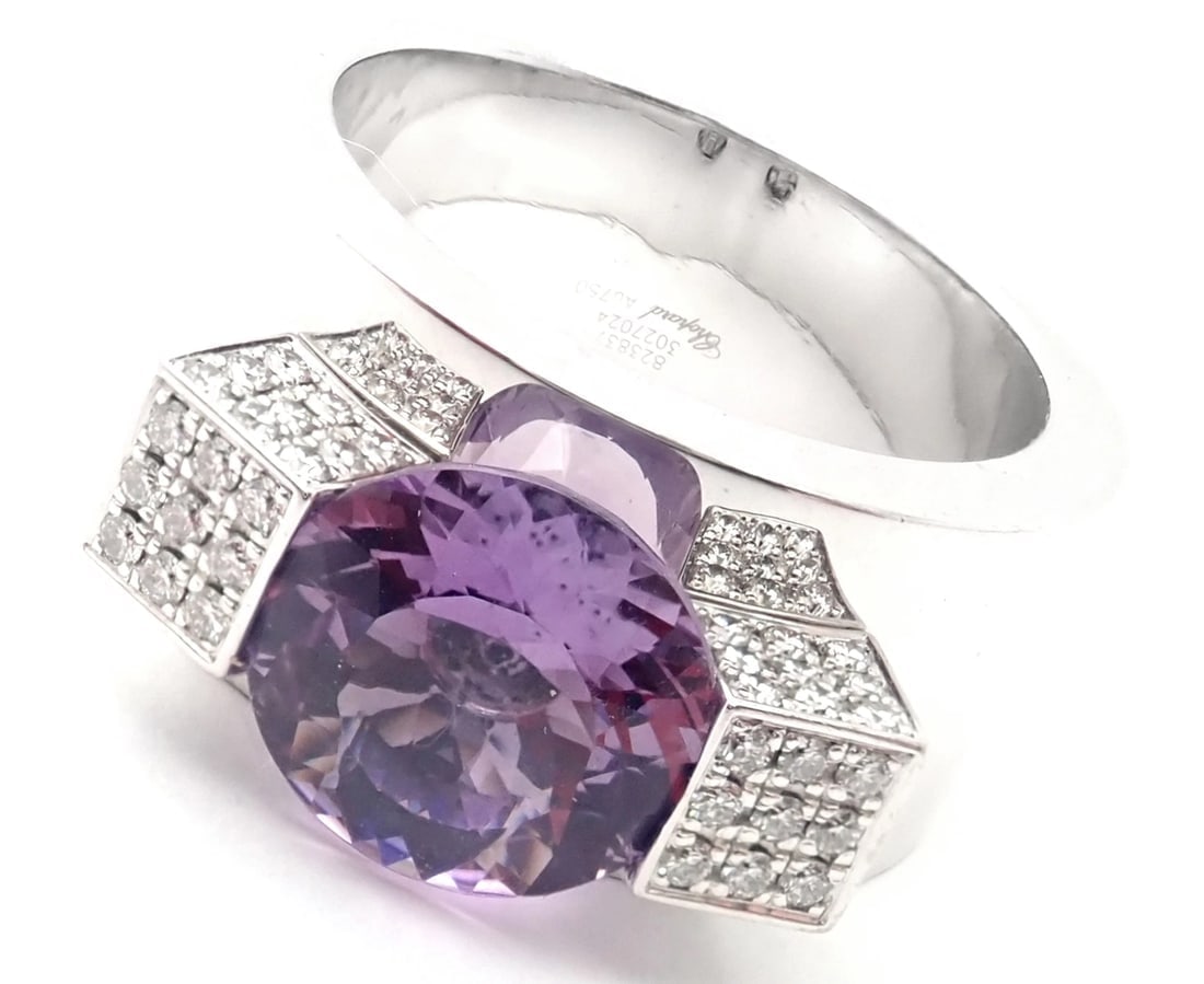 Authentic! Chopard 18k White Gold Diamond Amethyst Wide Band Ring - 3