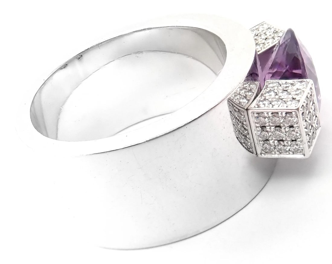 Authentic! Chopard 18k White Gold Diamond Amethyst Wide Band Ring - 4