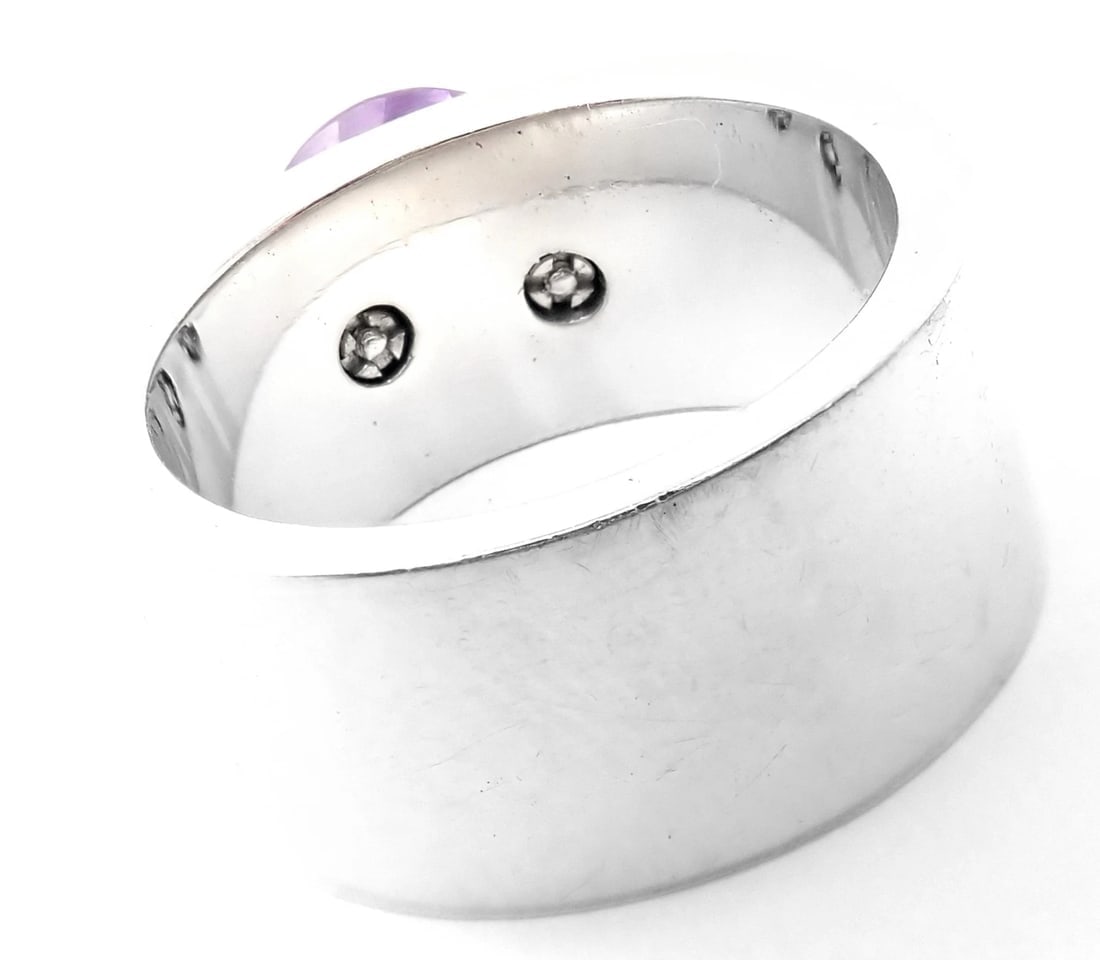 Authentic! Chopard 18k White Gold Diamond Amethyst Wide Band Ring - 5