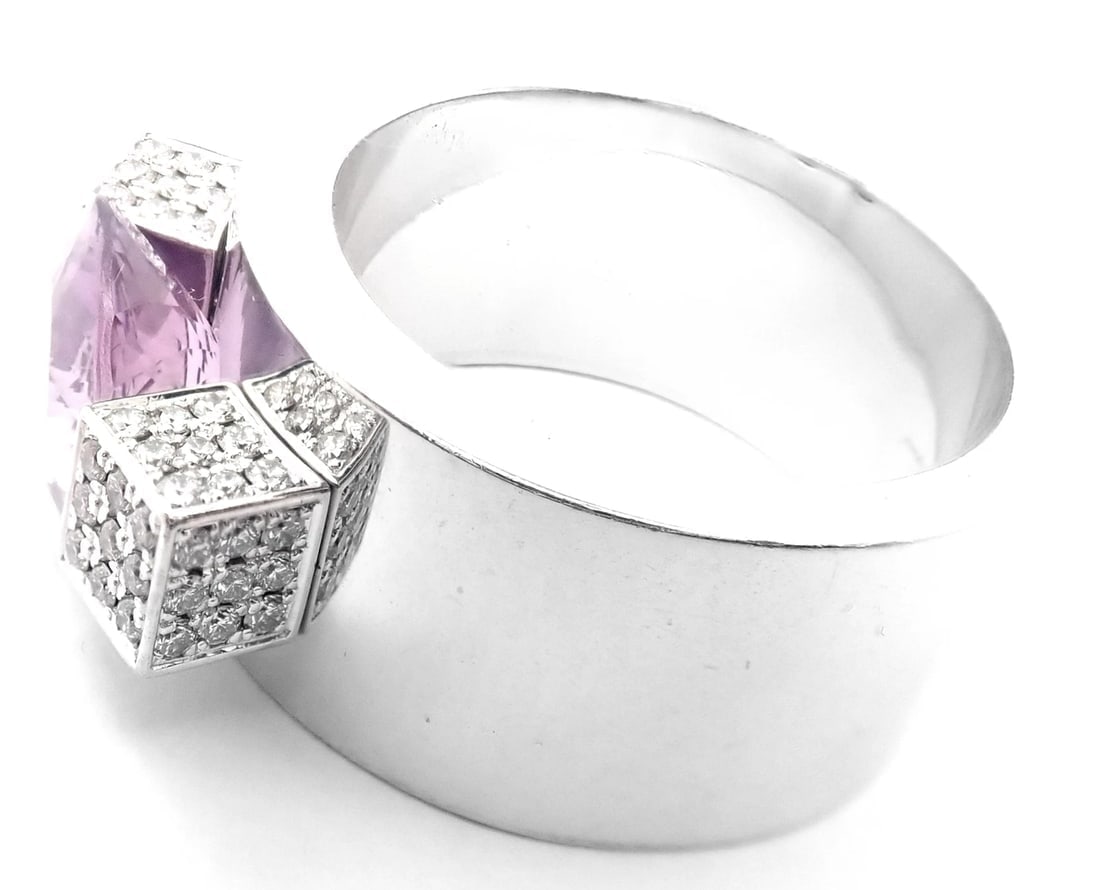 Authentic! Chopard 18k White Gold Diamond Amethyst Wide Band Ring - 6