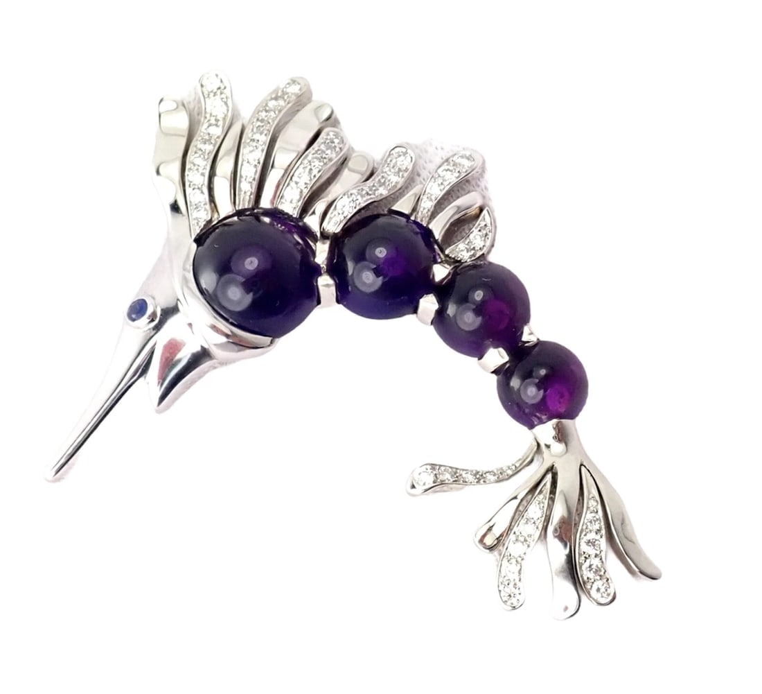 Chanel 18k White Gold Amethyst Diamond Miami Marlin Fish Brooch Pendant - 5