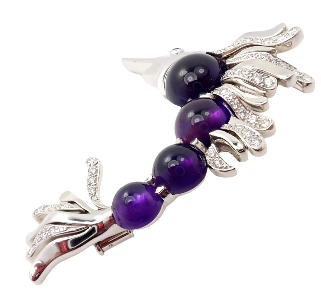 Chanel 18k White Gold Amethyst Diamond Miami Marlin Fish Brooch Pendant - 6