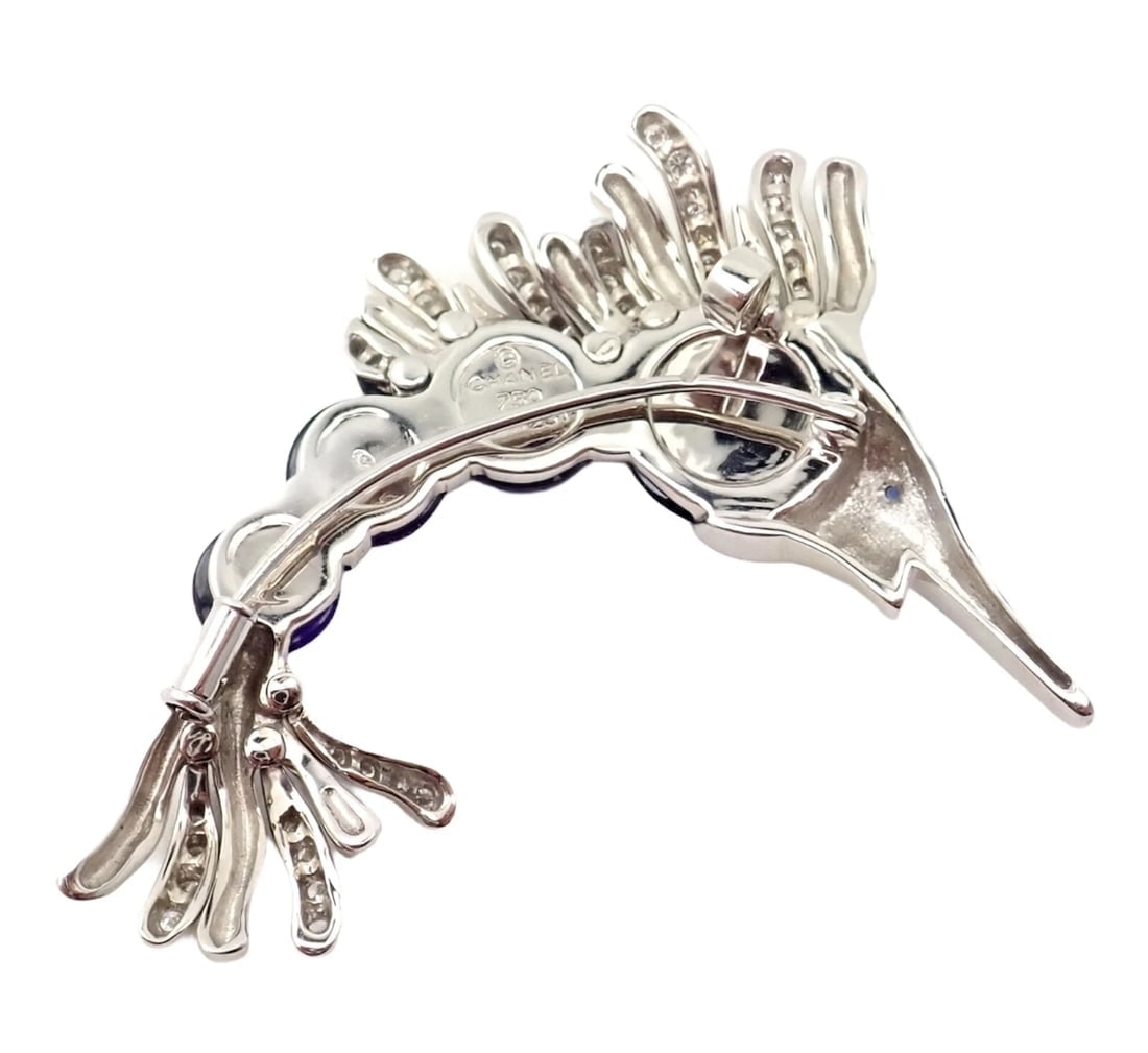 Chanel 18k White Gold Amethyst Diamond Miami Marlin Fish Brooch Pendant - 7