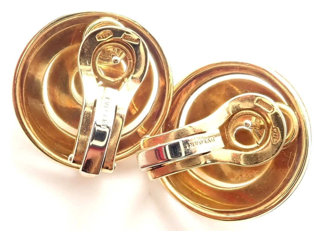 Authentic! Vintage BULGARI BULGARI 18k Yellow Gold Swirl Earrings - 10