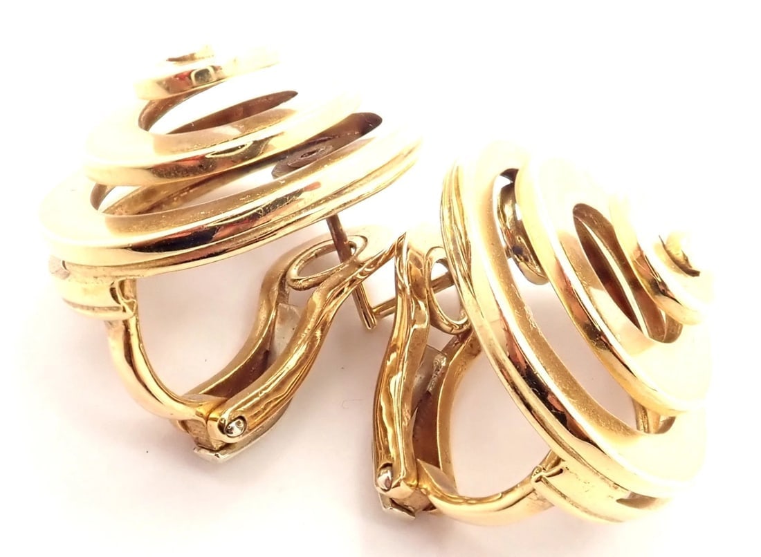 Authentic! Vintage BULGARI BULGARI 18k Yellow Gold Swirl Earrings - 3