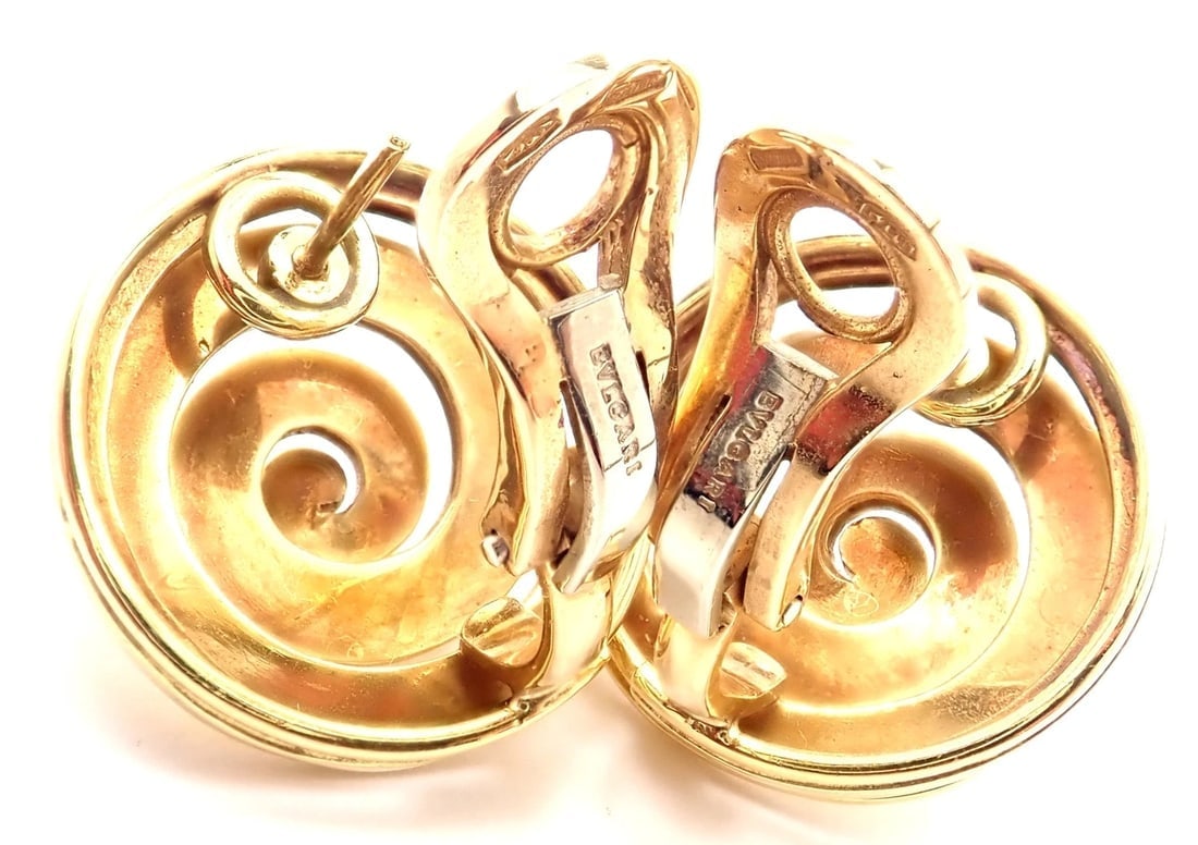 Authentic! Vintage BULGARI BULGARI 18k Yellow Gold Swirl Earrings - 8