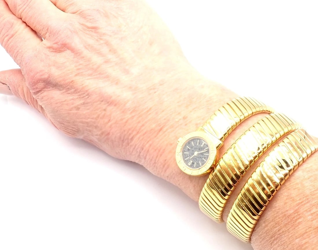 Authentic! Bulgari 18k Yellow Gold Tubogas Serpent Snake Bracelet Watch - 5