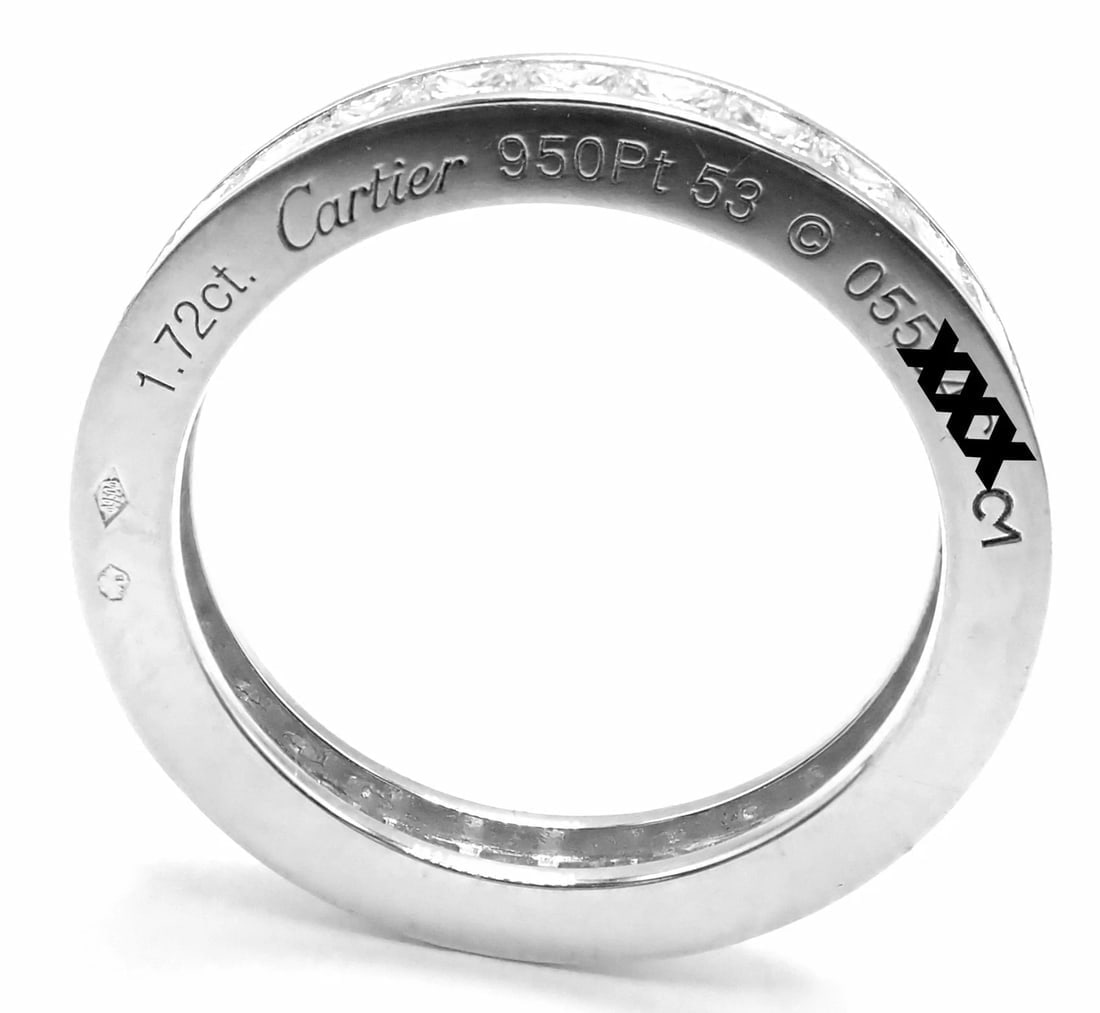 Cartier Platinum Princess Cut Diamond Eternity Band Ring Size 53 US 6.75 Paper - 3