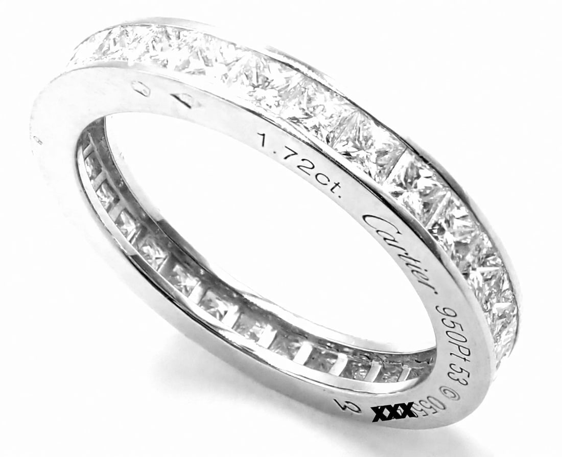Cartier Platinum Princess Cut Diamond Eternity Band Ring Size 53 US 6.75 Paper - 6