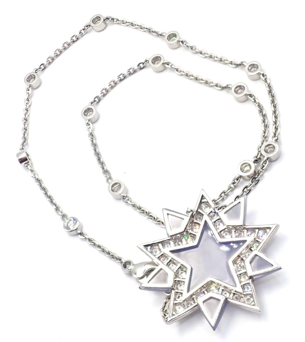 Authentic! Tiffany & Co Platinum Diamond Blue Chalcedony Star Pendant Necklace - 10