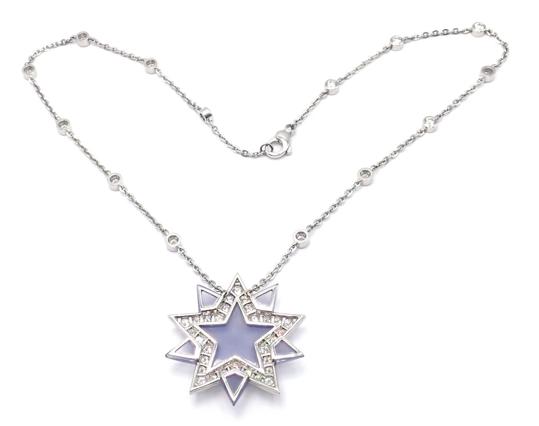 Authentic! Tiffany & Co Platinum Diamond Blue Chalcedony Star Pendant Necklace - 11