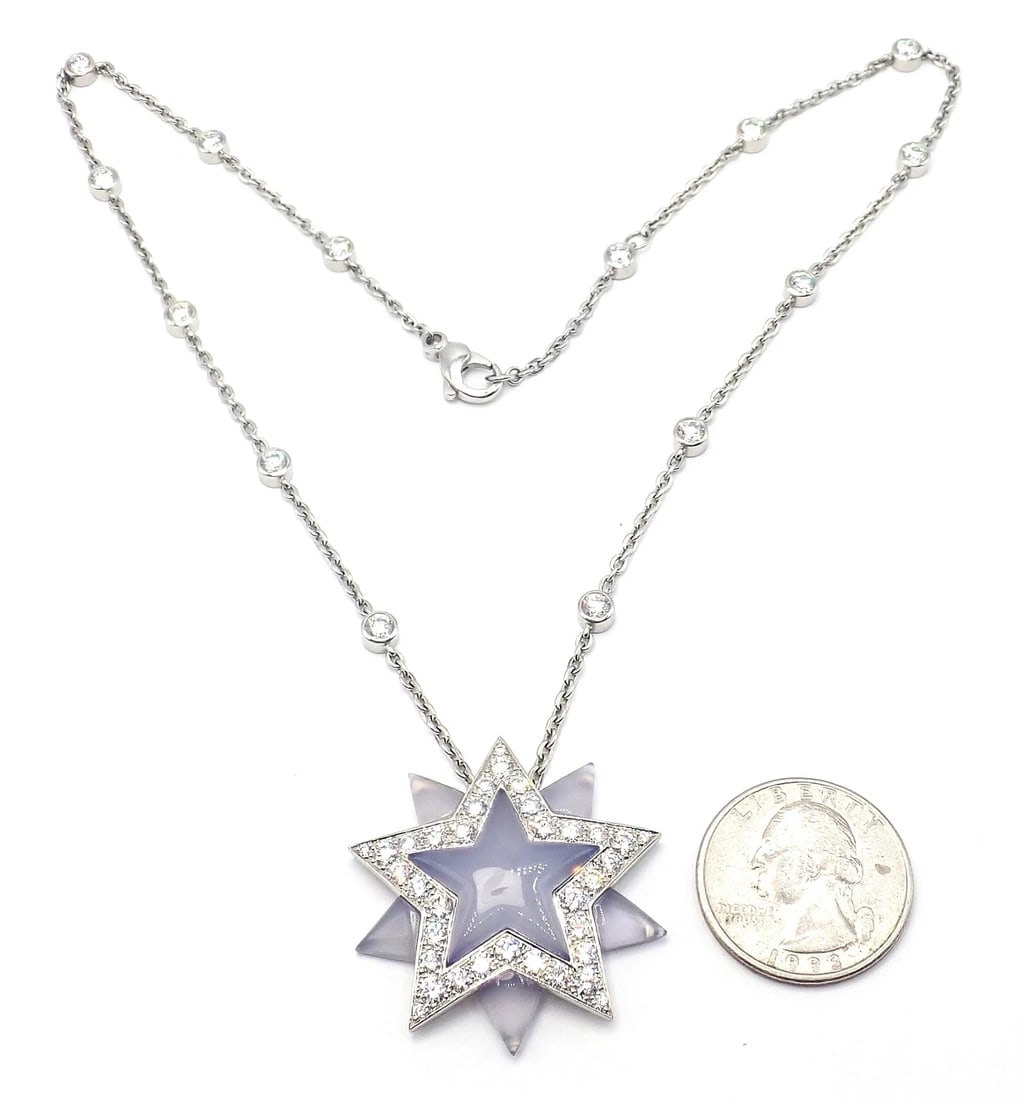 Authentic! Tiffany & Co Platinum Diamond Blue Chalcedony Star Pendant Necklace - 4