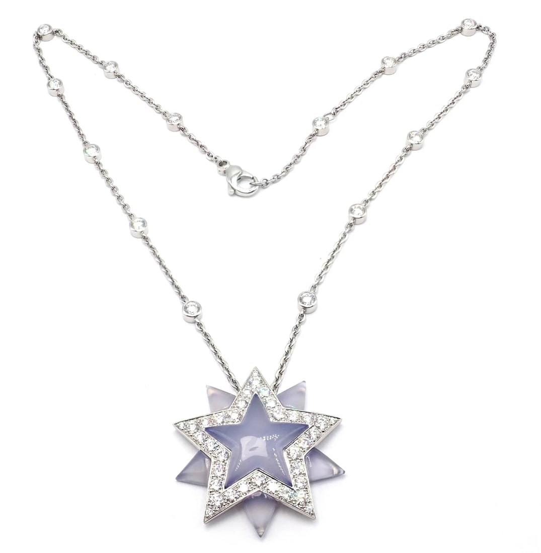 Authentic! Tiffany & Co Platinum Diamond Blue Chalcedony Star Pendant Necklace - 6